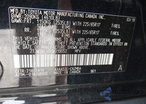 2019 Toyota Rav4 Xle from USA, damaged, VIN 2T3W1RFV6KW019052